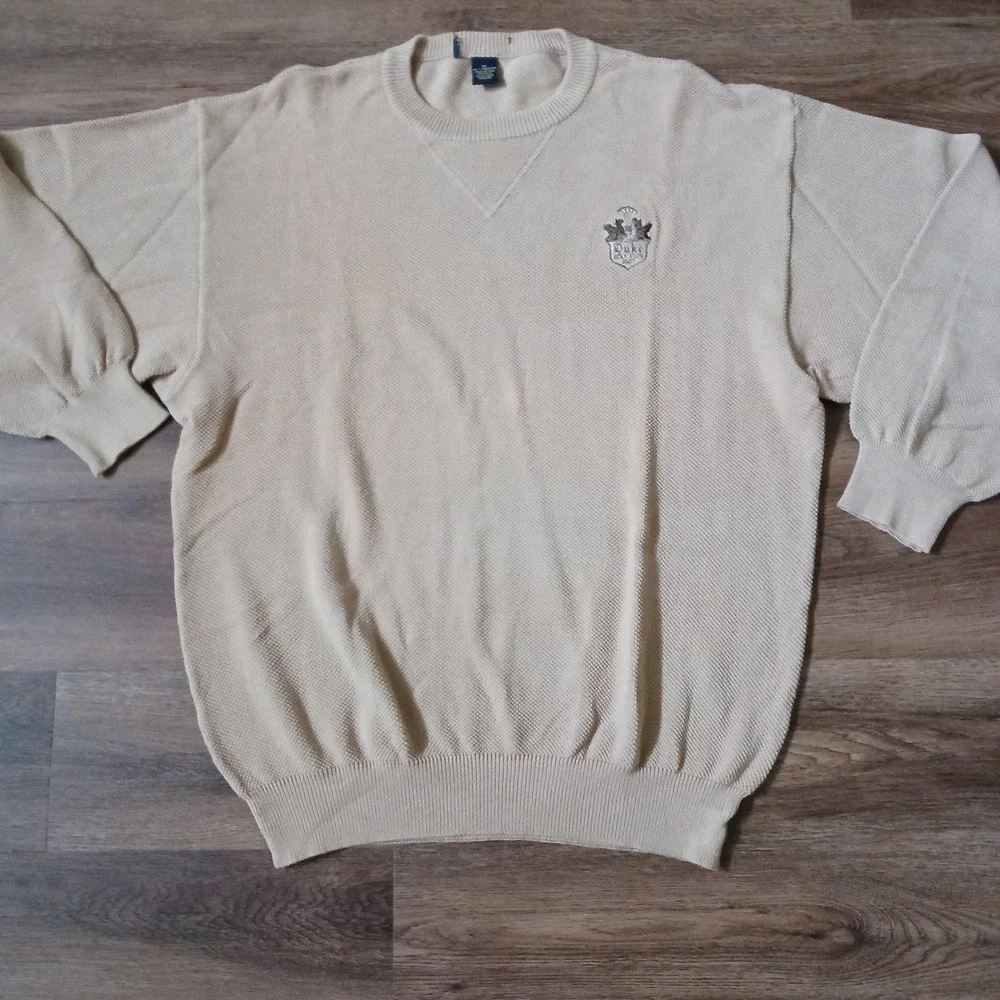 Duke Golf Club 1957 Sweater Mens XL Tan Peruvian Pima Cotton Knit Crew Neck